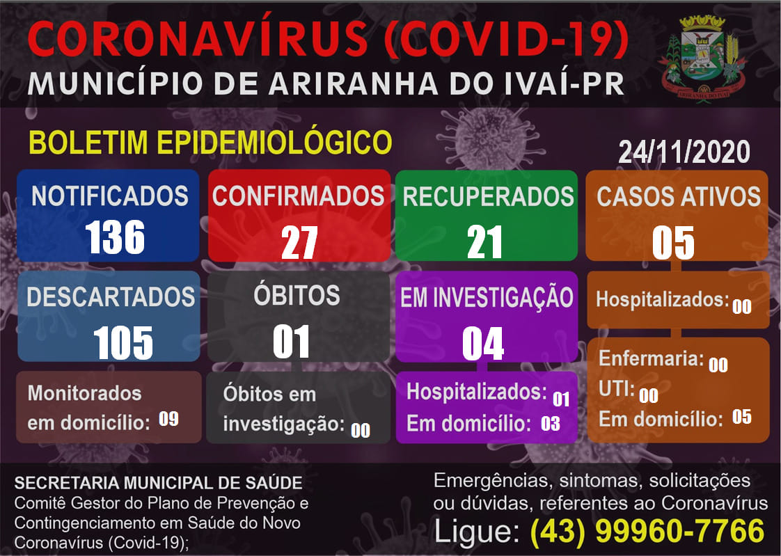 Informativo epidemiológico Ariranha do Ivaí | Covid - 19 - 24/11/2020