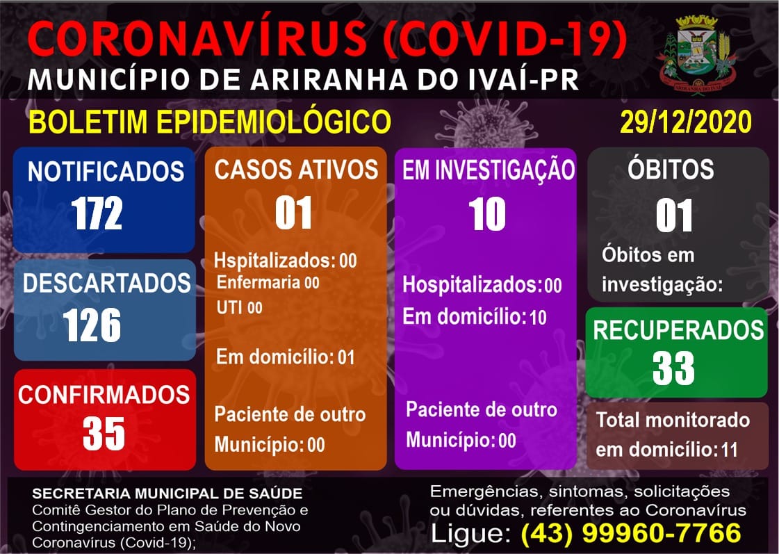 Informativo epidemiológico Ariranha do Ivaí | Covid - 19 - 29/12/2020