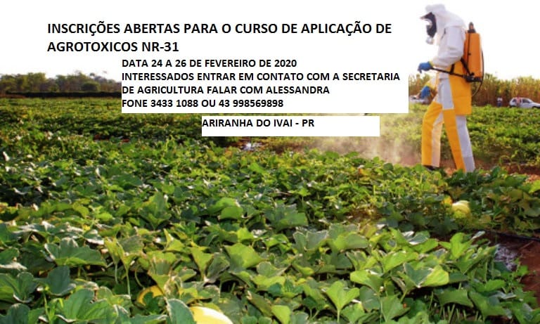 Inscrições abertas para o curso de aplicação de agrotóxicos NR-31