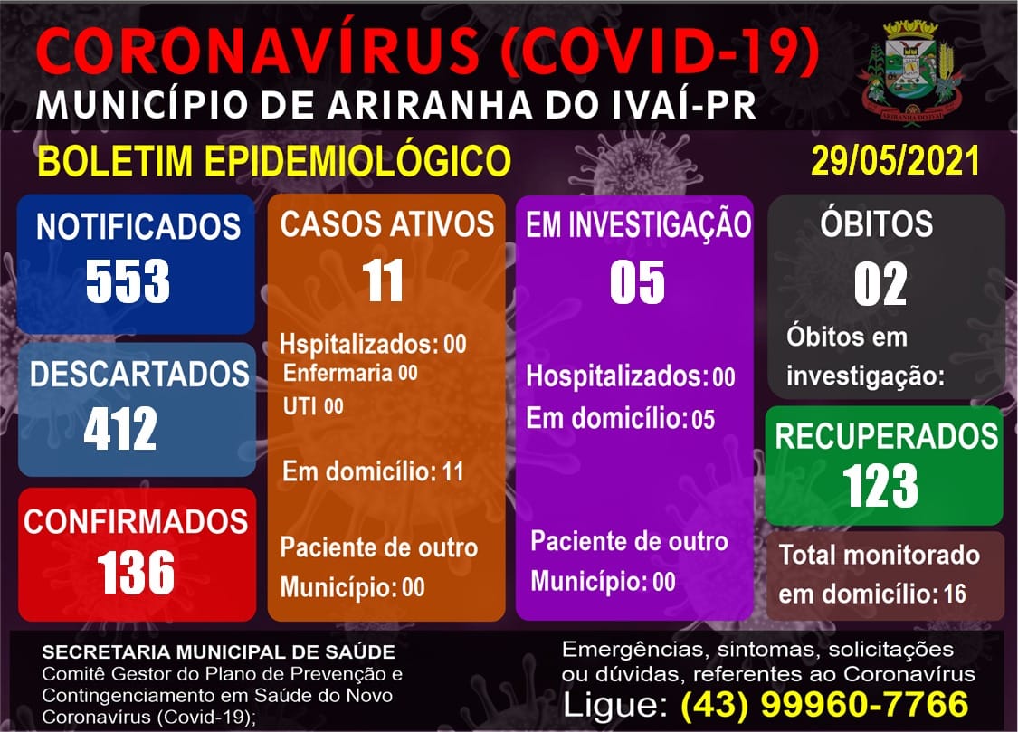 Informativo epidemiológico Ariranha do Ivaí | Covid - 19 - 29/05/2021