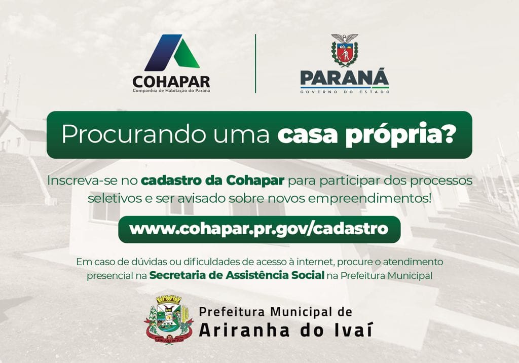 Cadastro da COHAPAR para a sua casa própria