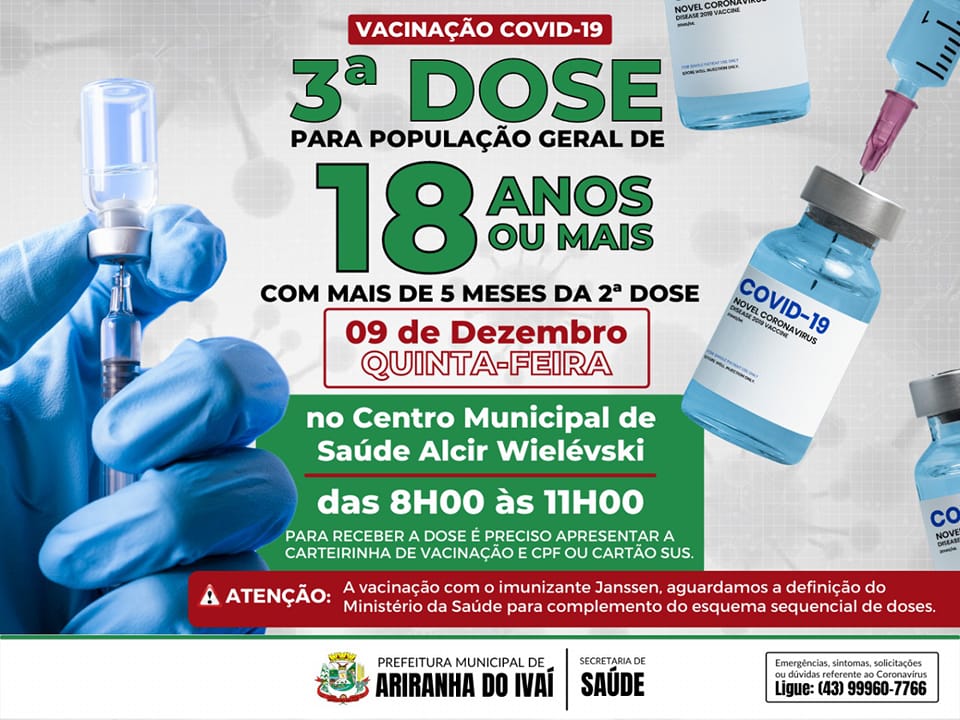 VACINAÇÃO COVID-19 3ª DOSE - IDADES ENTRE 18 ANOS OU MAIS