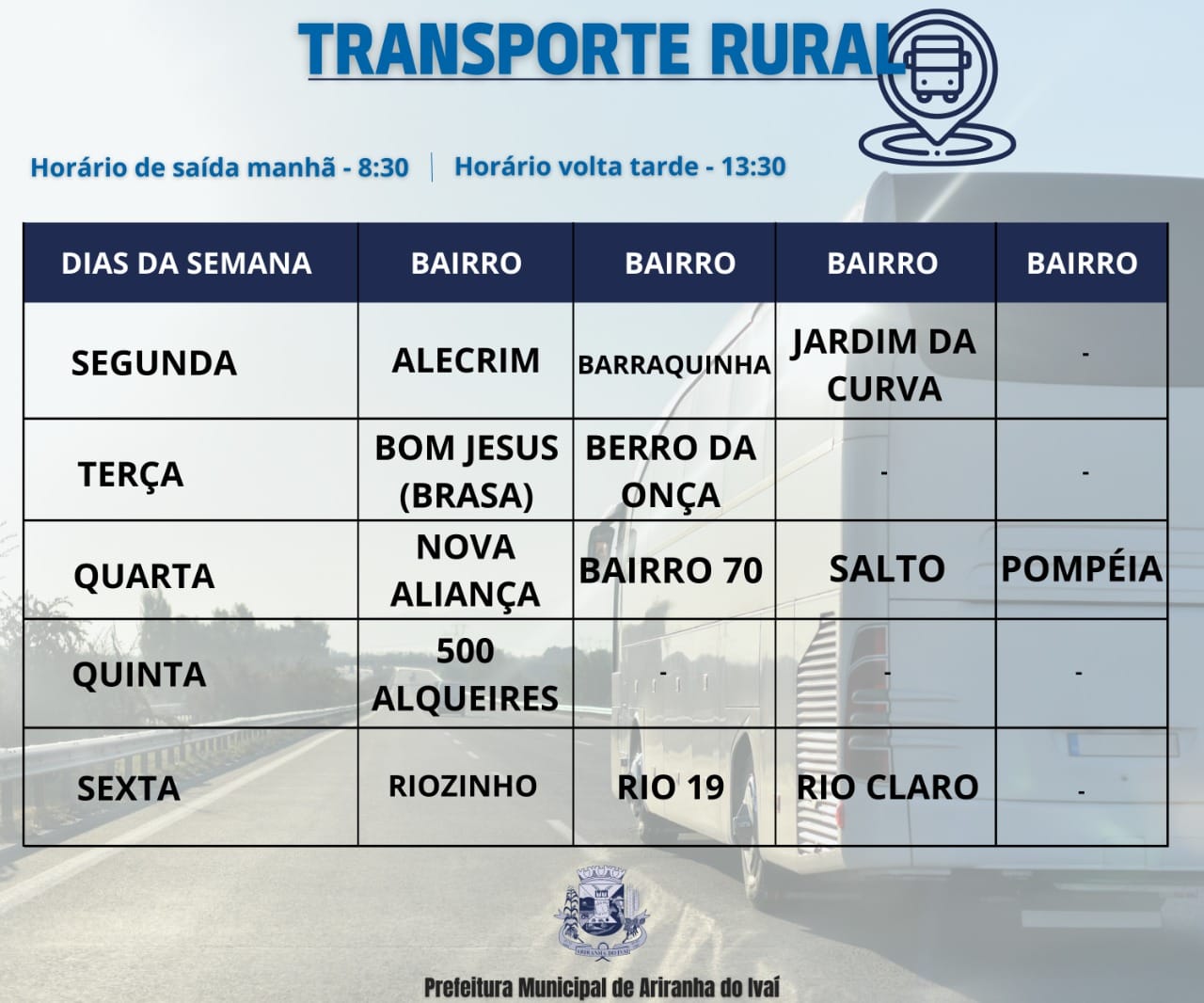 Prefeitura Municipal de Ariranha do Ivaí disponibiliza transporte rural gratuito para os munícipes