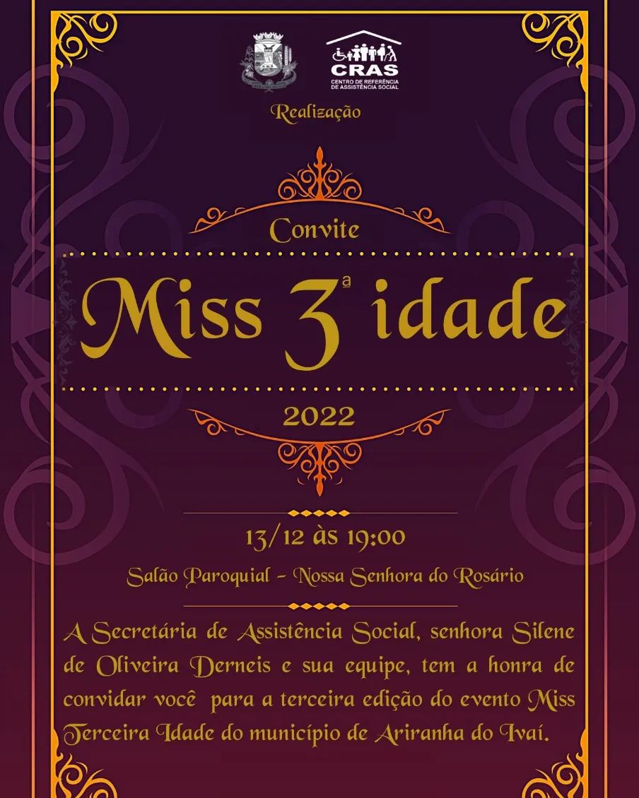 Evento Miss 3ª Idade terá jantar e transporte gratuito para todas as localidades 