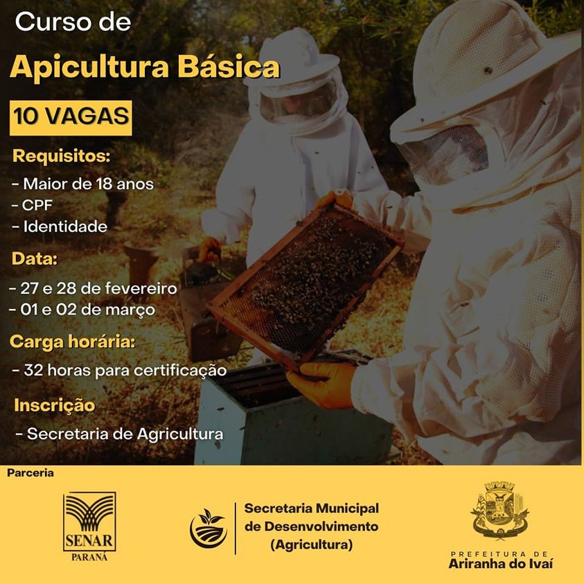 Secretaria de Agricultura oferece curso gratuito de Apicultura Básica